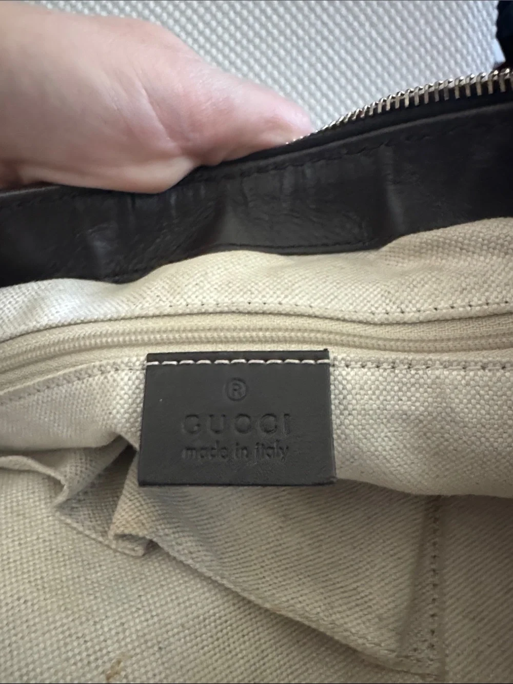 Gucci Beige Brown GG Canvas Satchel with Dark Brown Leather Trim